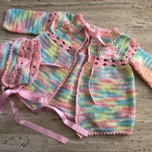 Infant New Born Baby Hand Crotched Sweater & Cap